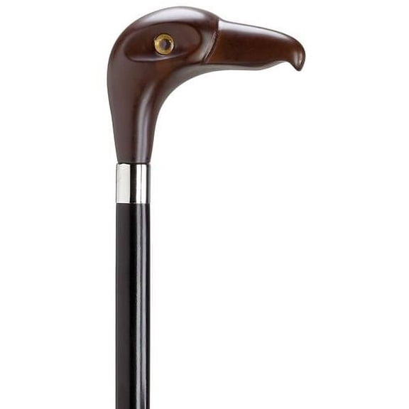 Walking Cane Eagle Head Glass Eye Cane Black Shaft Brown Handle