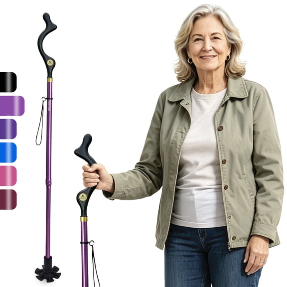 Walking Cane Foldable for Men & Women Seniors for Balance,Self Standing Folding Cane,Height Adjustable Anti-Slip Lightweight Alloy Walking Stick Collapsable for Travel Mobility Aid