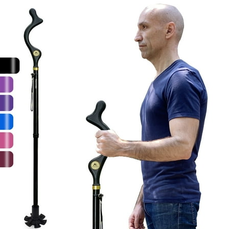 Walking Cane Foldable for Men & Women Seniors for Balance,Self Standing Folding Cane,Height Adjustable Anti-Slip Lightweight Alloy Walking Stick Collapsable for Travel Mobility Aid