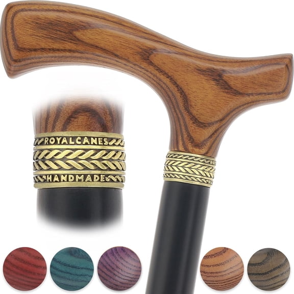 Walking Cane - Fritz Comfort Cane with Stained Ash Wood Handle & Black Beechwood Shaft - Walking Stick for Men & Women - Durable Canes