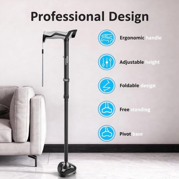 Walking Cane with LED Light, Folding Canes for Men & Women with Shock Absorption - Adjustable, Lightweight Collapsible Walking Sticks with Comfort Grip Handle, Heavy Duty All Terrain Tip