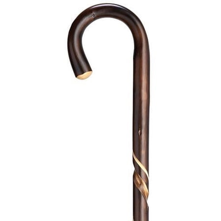 Walking Cane Men Crook Cane Carved Spiral Scorched Chestnut