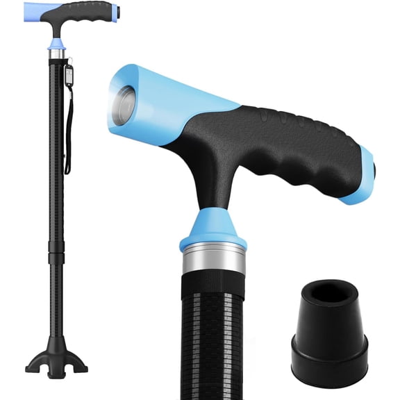 Walking Cane for Men for Stability, Walking Canes with Light,Adjustable Quad Canes for Men with Two Replacement Bases, Ultralight Carbon Fiber Walking Canes for Seniors Balance,Only 0.3kg