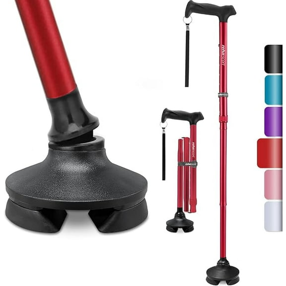 Walking Cane for Men & Women - Folding, Adjustable, Lightweight, Walking Canes for Seniors Balance, Free Standing, Pivot Tip, Soft Handle, Foldable Walking Sticks with Travel Bag