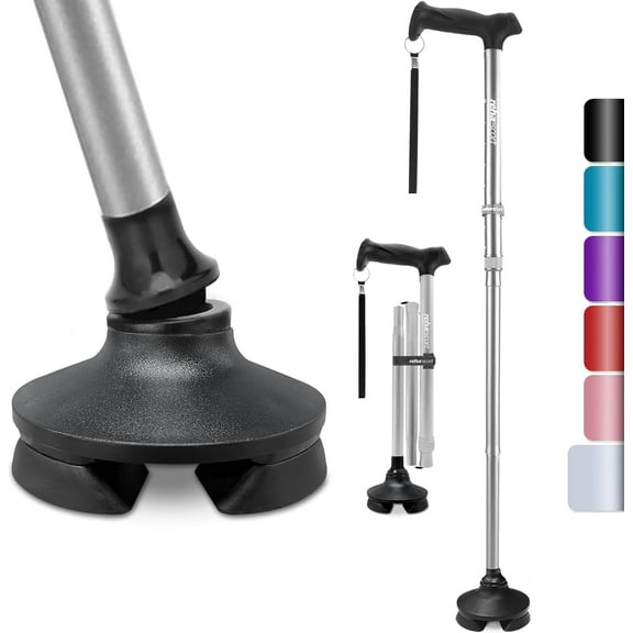 Walking Cane for Men & Women - Folding, Adjustable, Lightweight, Walking Canes for Seniors Balance, Free Standing, Pivot Tip, Soft Handle, Foldable Walking Sticks with Travel Bag