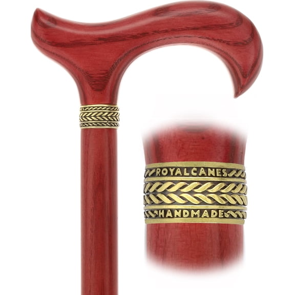 Walking Cane for Men and Women – Striking Mahogany Red Derby Walking Cane with Premium Natural Ash Wood, Black and Gold Pewter Wheat Collar, and Protective Finish