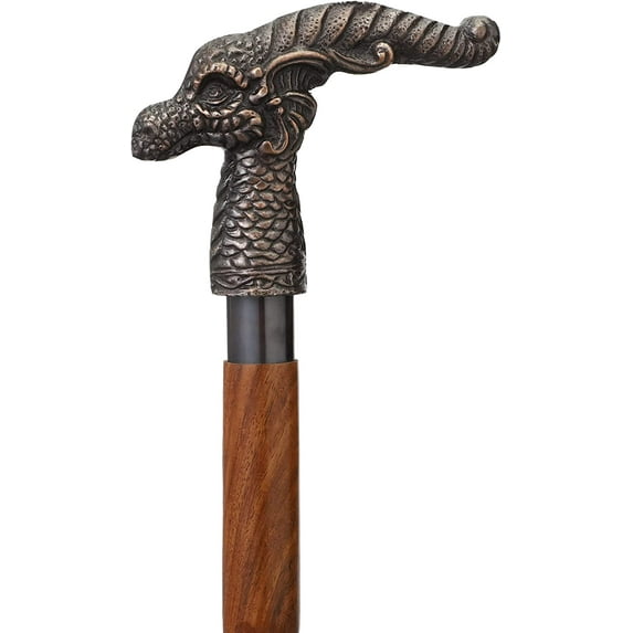 Walking Cane for Mens and Womens Handmade Decorative Cane for Mom and Dad Stylish Walking Stick 36 Inch Non-slip Travel Folding Cane Brown Snake Shaft with Antique Dragon (N) Handle