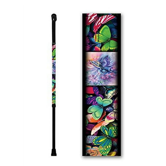 Walking Cane Offset Foam Handle Adjustable Butterfly Design Men or Women
