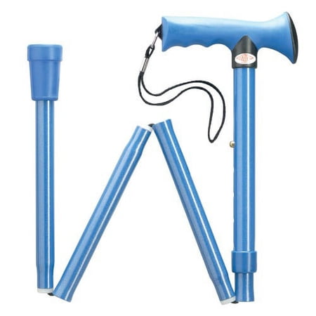 Walking Cane Rubber Overmold Ergonomic Grip Folding Cane Aluminum Adjustable Walking Cane Blue