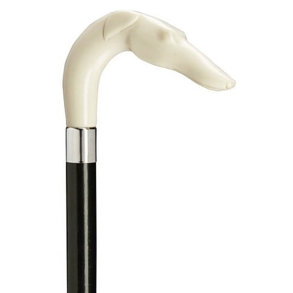 Walking Cane Russian Hound L Shape Black Maple Cane, Ivory Dog Handle