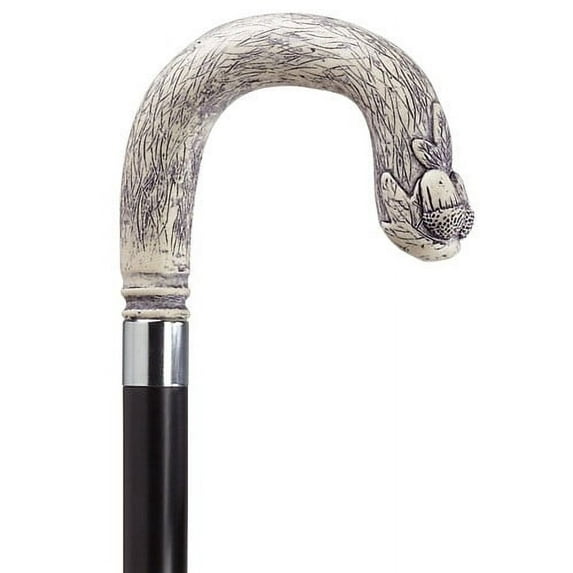 Walking Cane Scrimshaw Acorn Crook Cane Black Hardwood Shaft