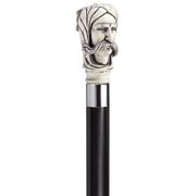Walking Cane Scrimshaw Afghan Man Head Bulb handle Black stain shaft Walking Stick