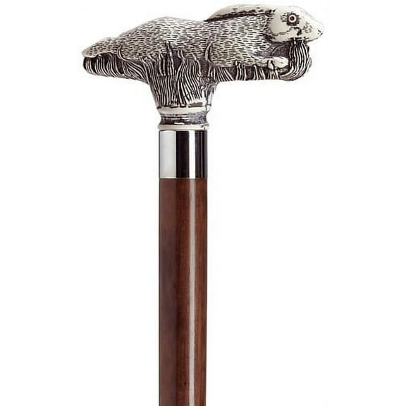Walking Cane Scrimshaw Running Rabbit Derby Cane Walnut Shaft