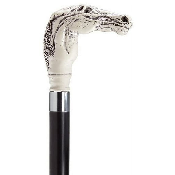Walking Cane Scrimshaw Unisex Racehorse Head Cane Black Shaft Horse Cane