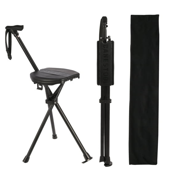 Walking Cane with Seat 2-in-1 Foldable Walking Sticks Chair for Men Women Elderly Folding Camping Chair Portable Trekking Poles Aluminum Lightweight Travel Storage Bag for Adult Outdoor Hiking