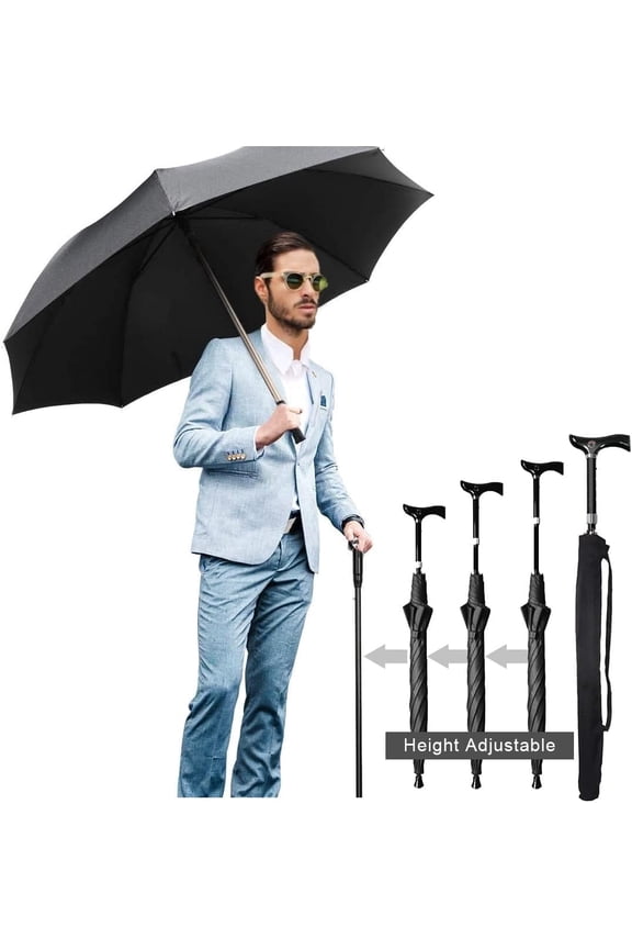 Walking Cane Umbrella 2-in-1 Windproof Walking Sticks Crutch Umbrella,Heavy Duty Frame,Lightweight - Umbrella Cane,Great Gift for Birthday,Christmas,Father's Day,Men,Women