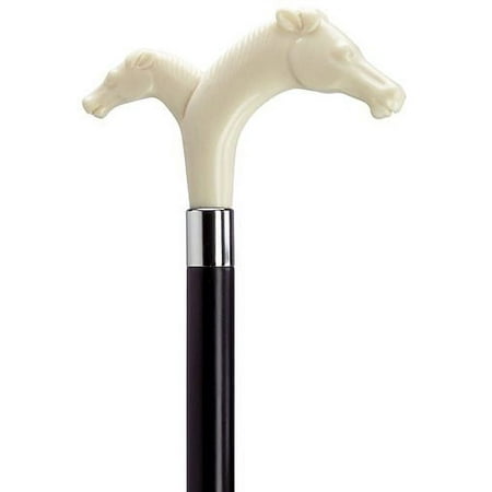 Walking Cane Unisex Double Horse Head Cane Black With Ivory Color Derby Handle