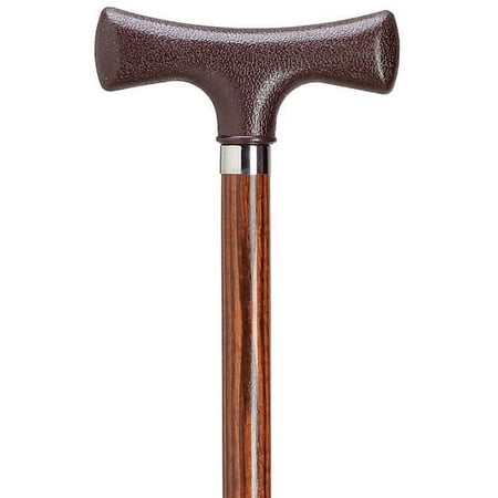 Walking Cane Walnut Stain Men's nylon "T" shaped handle, ash wood cane, 7/8" shaft, 36" long w/rubber tip.