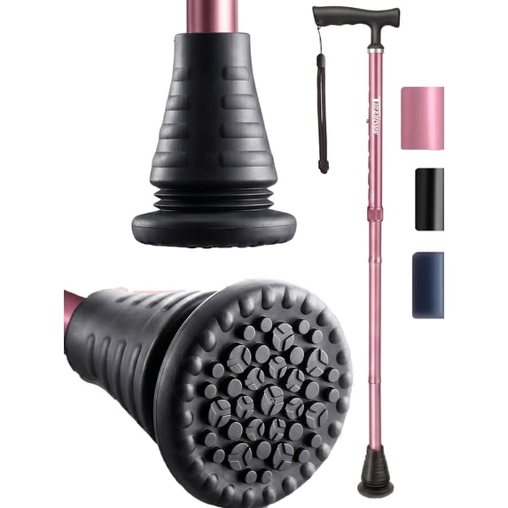 Walking Cane for Women and Men - Foldable Cane with Rubber Handle | Shock Absorbing Base, 8-Level Height Adjustable | 0.9lb Lightweight Walking Stick, Mobility Aid for Travel & Hiking