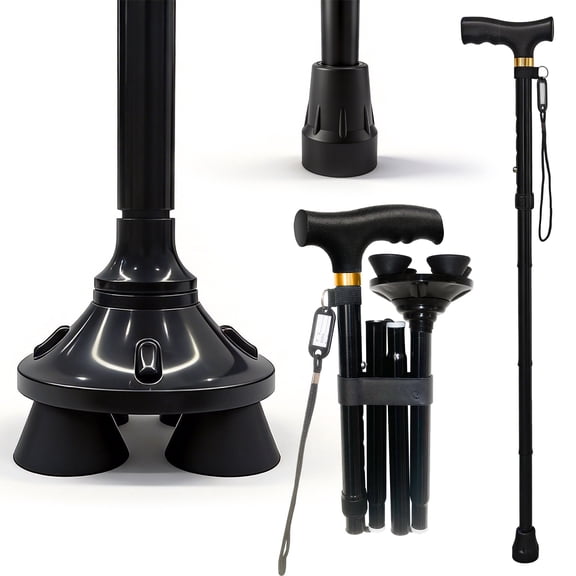 GARITIN Folding Walking Cane, Height Adjustable Lightweight Walking Cane, Collapsible Walking Stick for Seniors Women & Men, Black