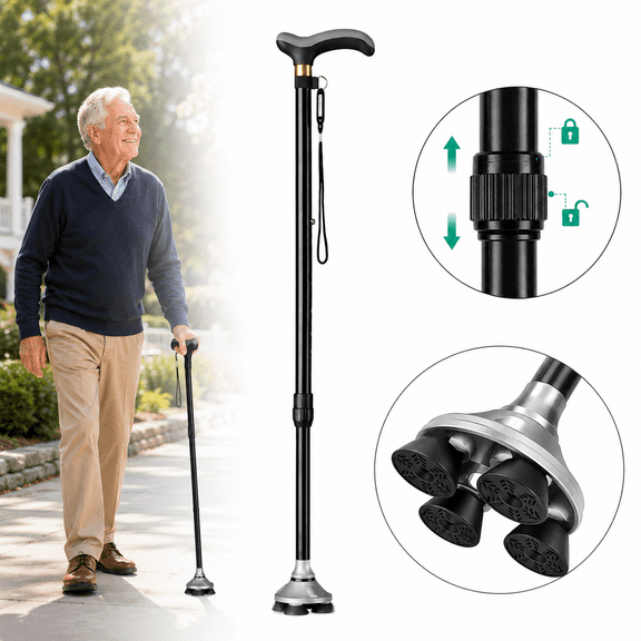 MoonSun Walking Cane Women and Men, 10 Levels Adjustable Height, Lightweight Sturdy Standing Canes for Seniors T Rubber Handles, No Tipping