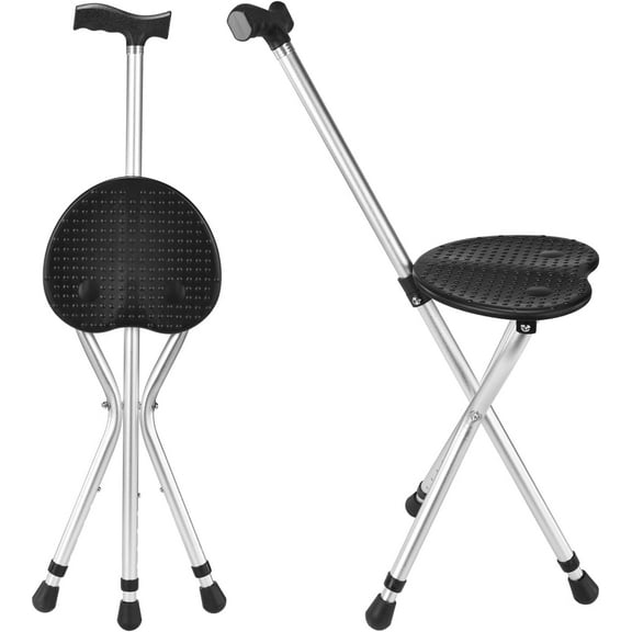 Walking Cane with Seat Cane Chair Folding Lightweight, Adjustable Folding Walking Cane with Seat for Seniors