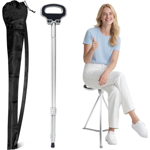 Walking Cane with Seat Folding Lightweight, 2-in-1 Cane Stool for Adults, Aluminum Walking Stick with Seat, Stick Chair Portable Stool for Senior