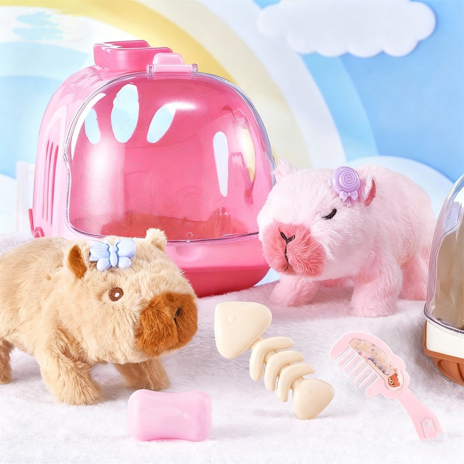 Walking Capybara Toys - 8.66Inch Electronic Capybara Walking and Make Sounds, Storage Cage and Accessories, Perfect Christmas Halloween Birthday Gifts