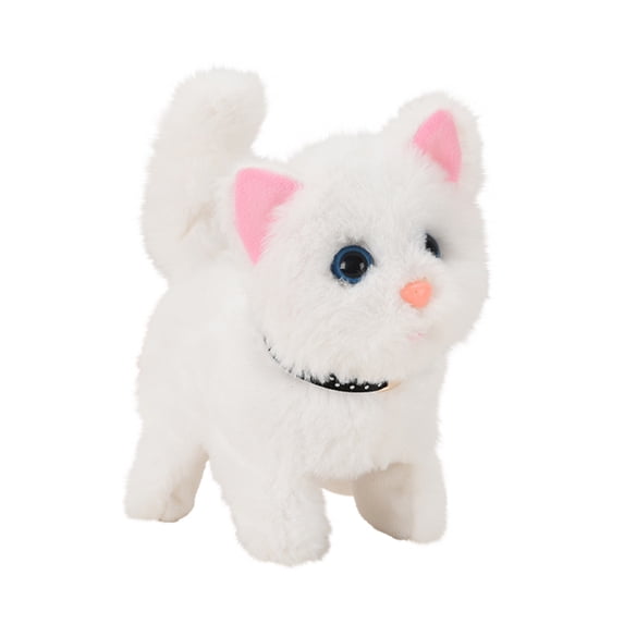 Walking Cat Interactive Electronic Pet Plush Kitty Toy with Sounds and Movements Animated Meow Shake Head Wiggle Tail White