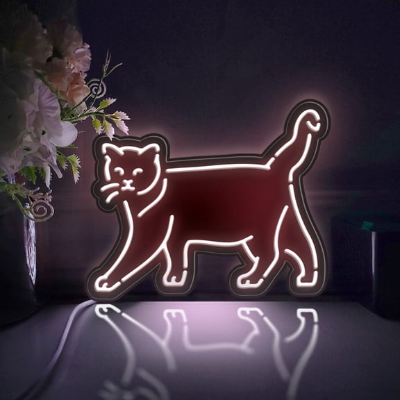 Walking Cat Led Light Box, Dimmable Neon-Like Light Signs USB Power for Wall Decor Bedroom Decoration, Static Light (WxH) 8"x6"