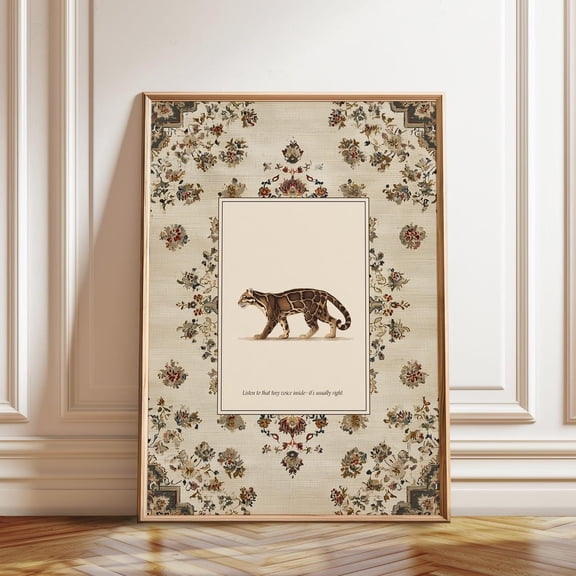 Walking Clouded Leopard Neutral Wildlife Animal Decor, Unframed Poster