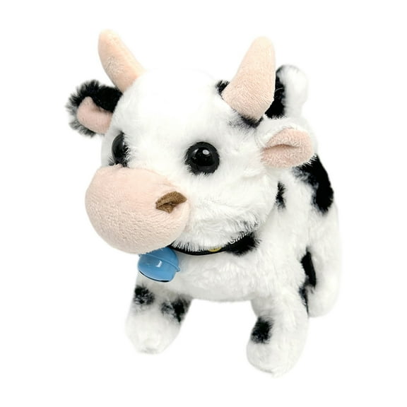 Walking Cow Interactive Electronic Pet Plush Diary Cattle Toy with Sounds and Movements MOO Nodding Head Wag Tail Animated Gift for Toddlers Birthday,7'' Black Bell
