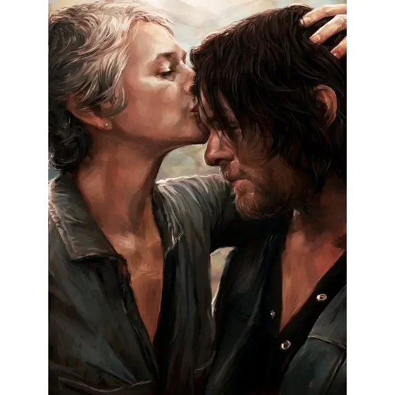 The Walking Dead Carol and Daryl 5D Diamond Painting Tools for Adults DIY Diamond Art Tools for Beginners with Round Full Diamond Diamond Gemstones Home Wall Painting Art Decoration Gift Artwork