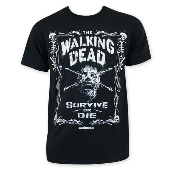 Walking Dead Men's Black Survive Or Die T-Shirt-Small