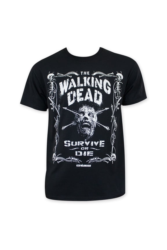 Walking Dead Men's Black Survive Or Die T-Shirt-Small