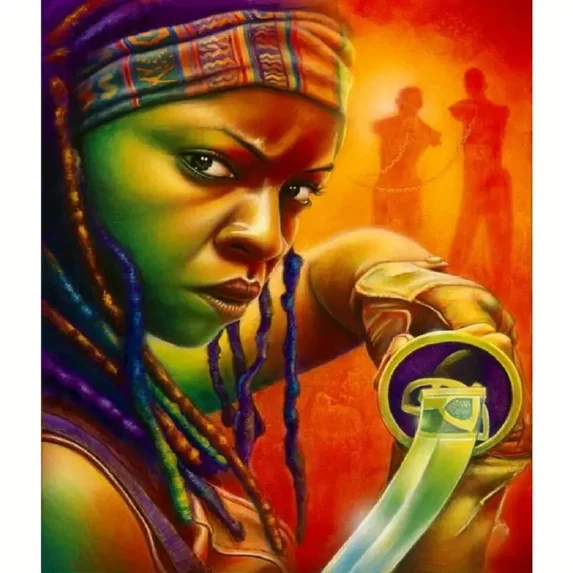 The Walking Dead Michonne 5D Diamond Painting Tools for Adults DIY Diamond Art Tools for Beginners with Round Full Diamond Diamond Gemstones Home Wall Painting Art Decoration Gift Artwork