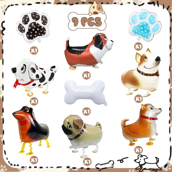 9pcs Dog Foil Balloons for Dog Party Supplies, Walking Dog Balloons Dog Birthday Balloons for Puppy Birthday Party Decorations Supplies Pet Party Decorations