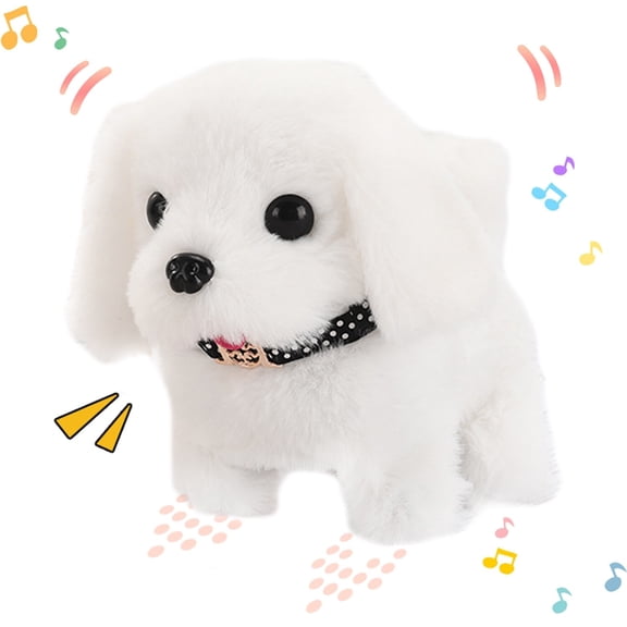 Walking Dog Interactive Electronic Pet, Stuffed Animals Plush Toys Puppy, Barking Tail Wagging Nodding Head, Educational Easter Christmas Birthday Gifts for Toddlers Kids Girls, White, 7"