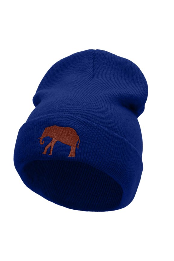 Walking Elephant Embroidered 12 Inch Long Knitted Beanie - Royal OSFM