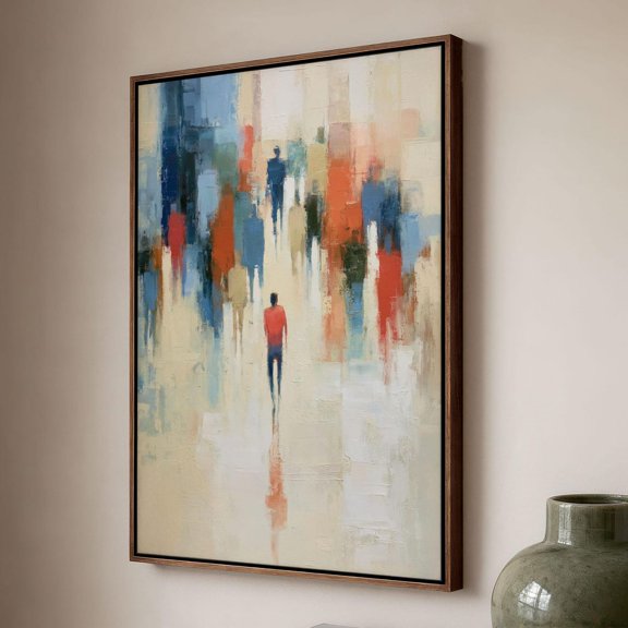 Walking Figures Contemporary Abstract Art Red And Blue Art, Unframed Paper Print
