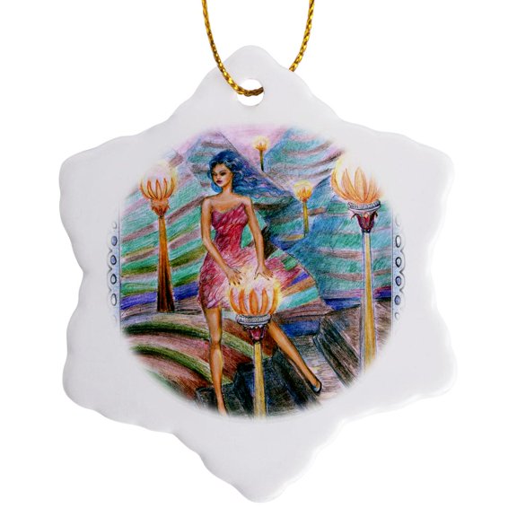 3drose, Walking Girl and a Path in Light Is So Much Easier to See Lifes Obstacles Than a Dark One., 3 inch Snowflake Porcelain Ornament