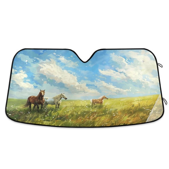 Walking Horse Car Windshield Sun Shade Foldable Car Front Window Visor Heat and UV Protection 53x23.5