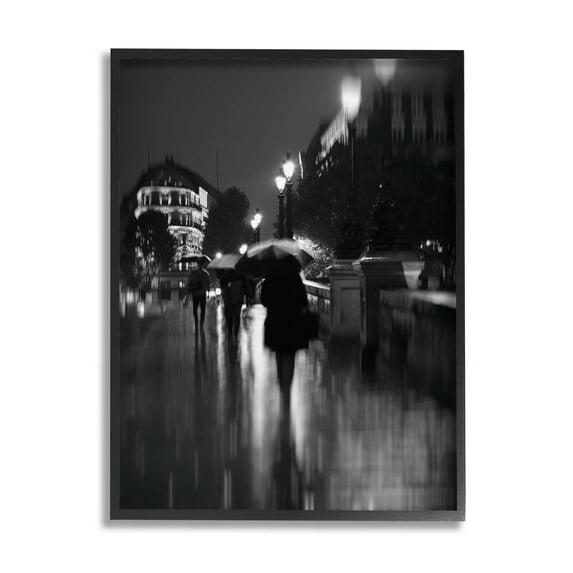 Walking In Rain Urban Buildings Town & City Photograph Black Framed Art Print Wall Art