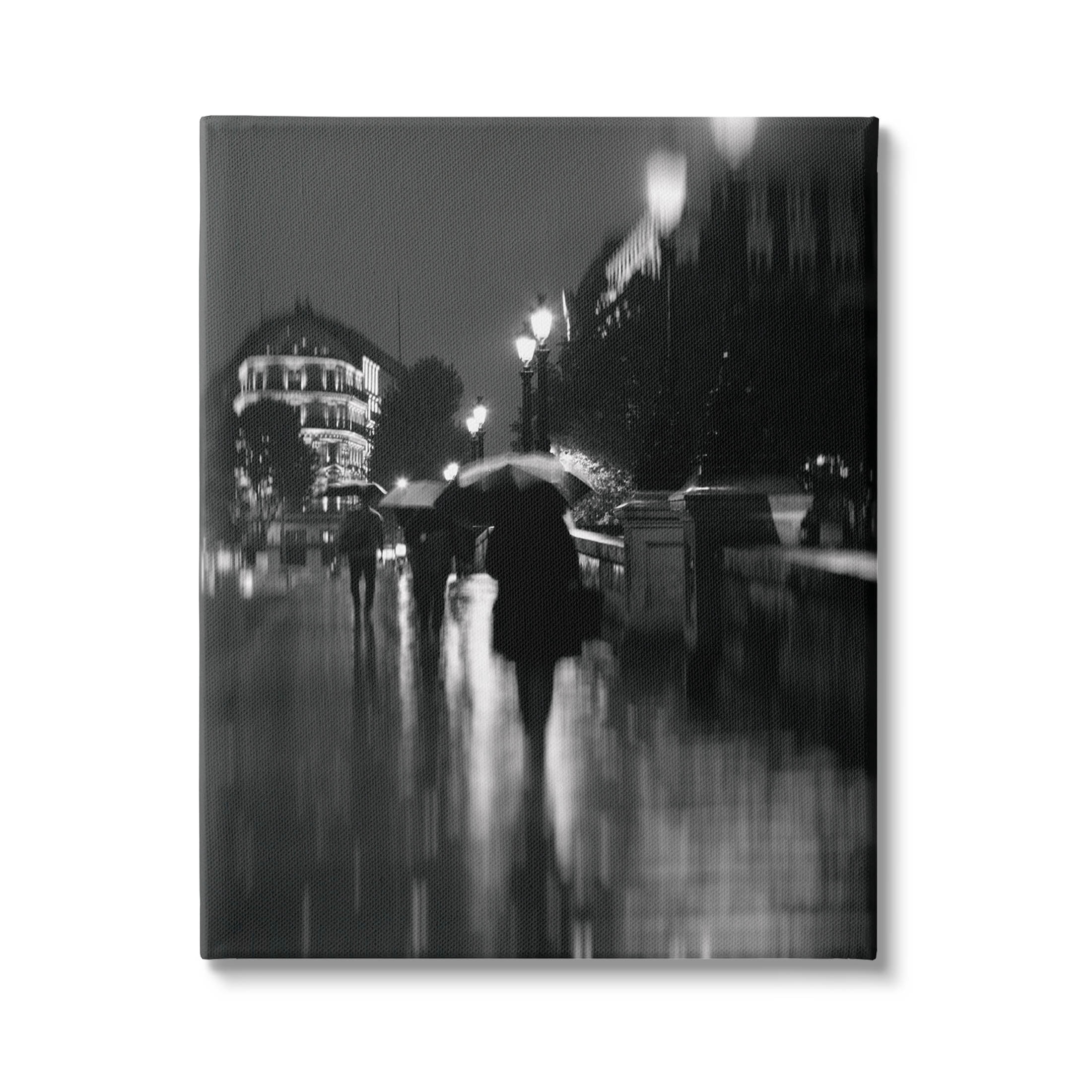 Walking In Rain Urban Buildings Town & City Photograph Gallery Wrapped Canvas Print Wall Art