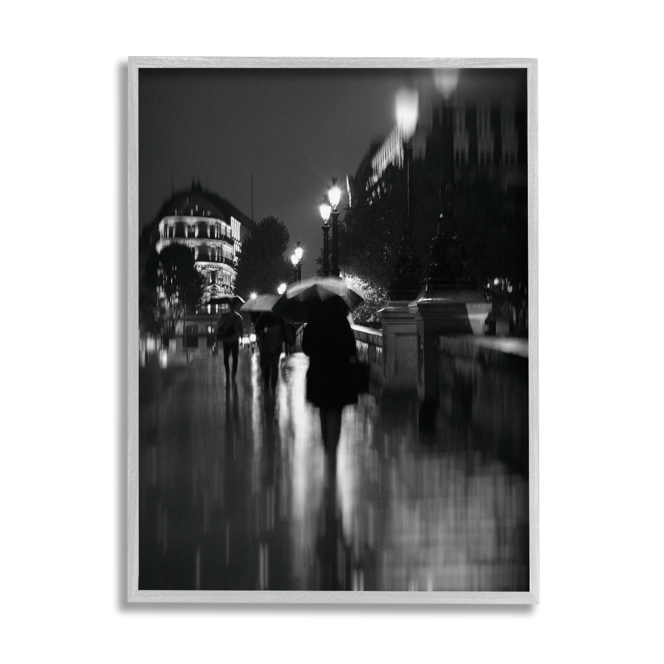 Walking In Rain Urban Buildings Town & City Photograph Gray Framed Art Print Wall Art