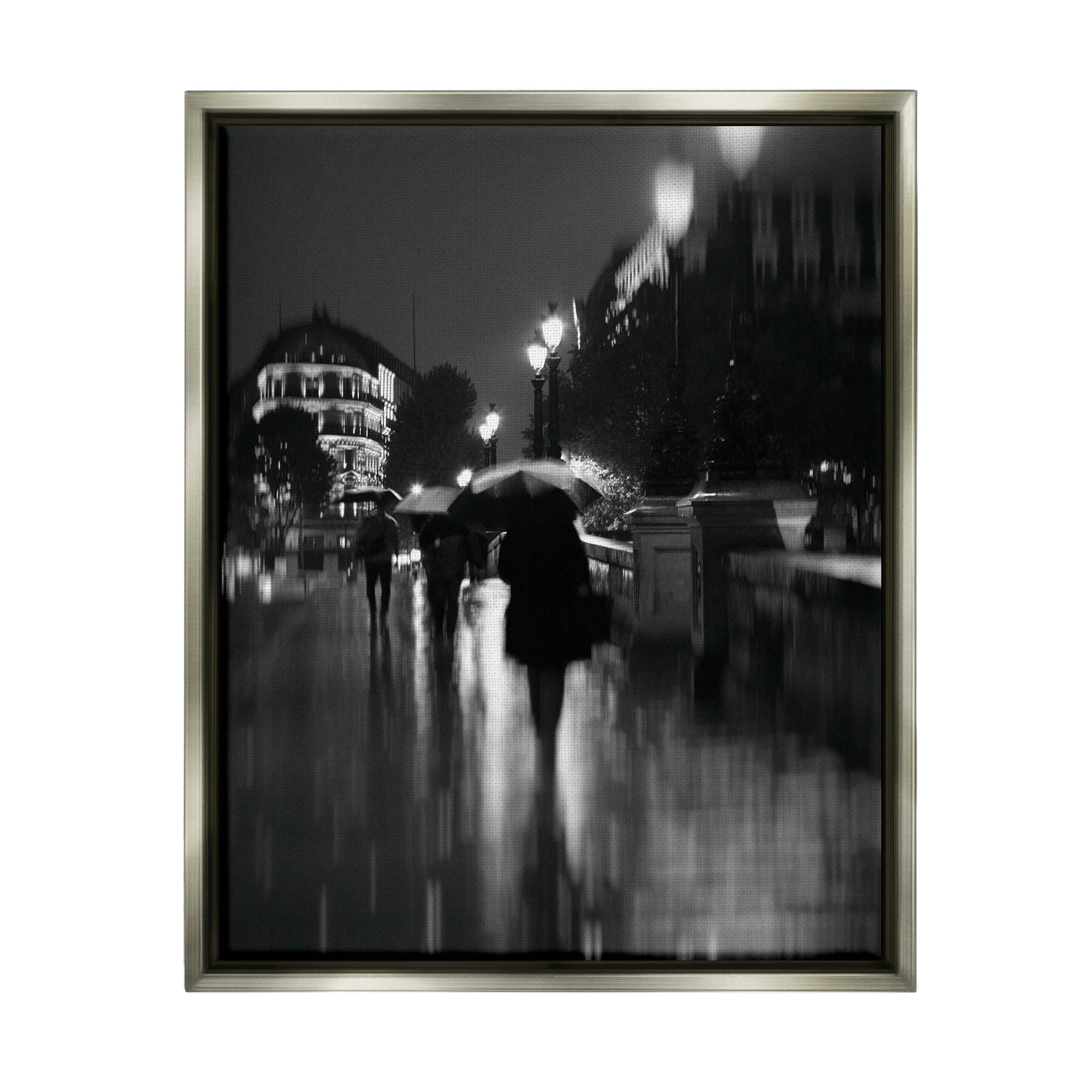 Walking In Rain Urban Buildings Town & City Photograph Luster Gray Framed Art Print Wall Art