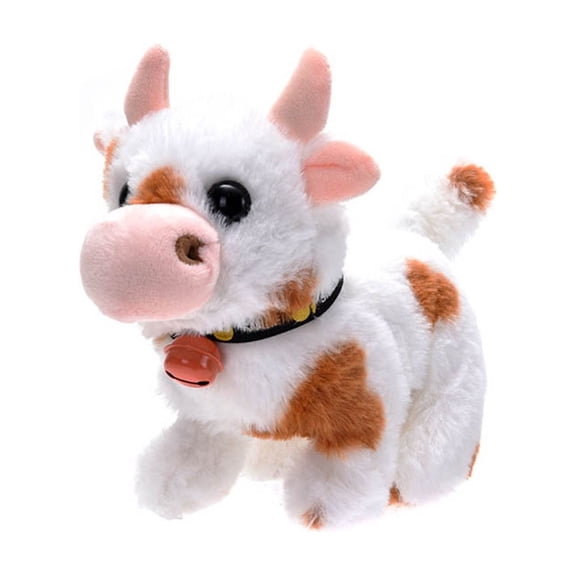 Walking Interactive Animated Cow - Realistic Sound Gentle Moving Plush Toy With Bell Decor For Festival Gift(Brown-7In)
