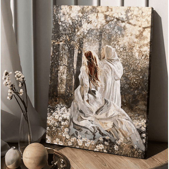 Walking With Jesus Christian Decor Canvas Wall Art, Bible Verse Canvas Print with Cross & Rustic Barn, Inspirational Religious Home Decor for Office Living Room Bedroom, Christian Faith Gift Decor