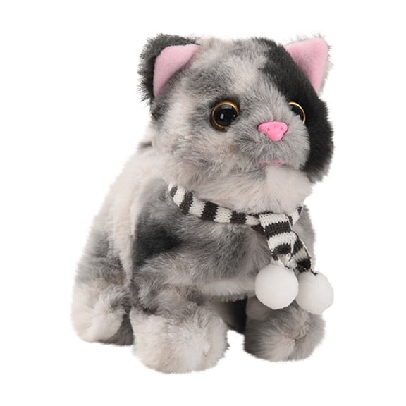 Walking Kitty Plush Toy Electric Interactive Cat Stuffed Animal Meowing Tail Wagging Head Nodding Cat Pet Toy Animated Kitten Birthday Dark Gray