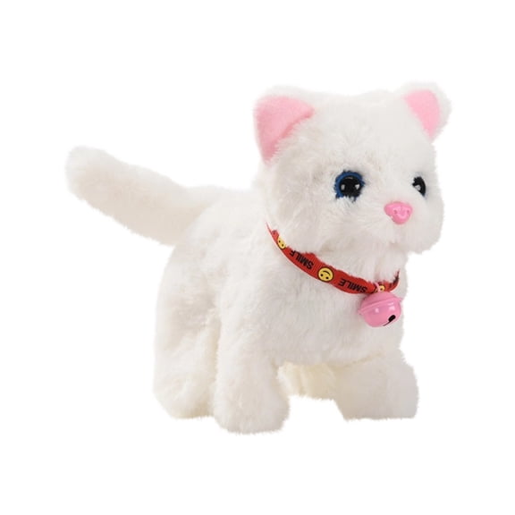 Walking Kitty Plush Toy Electric Interactive Cat Stuffed Animal Meowing Tail Wagging Head Nodding Cat Pet Toy Animated Kitten Birthday for Kids Toddlers,8.26’’ (White)